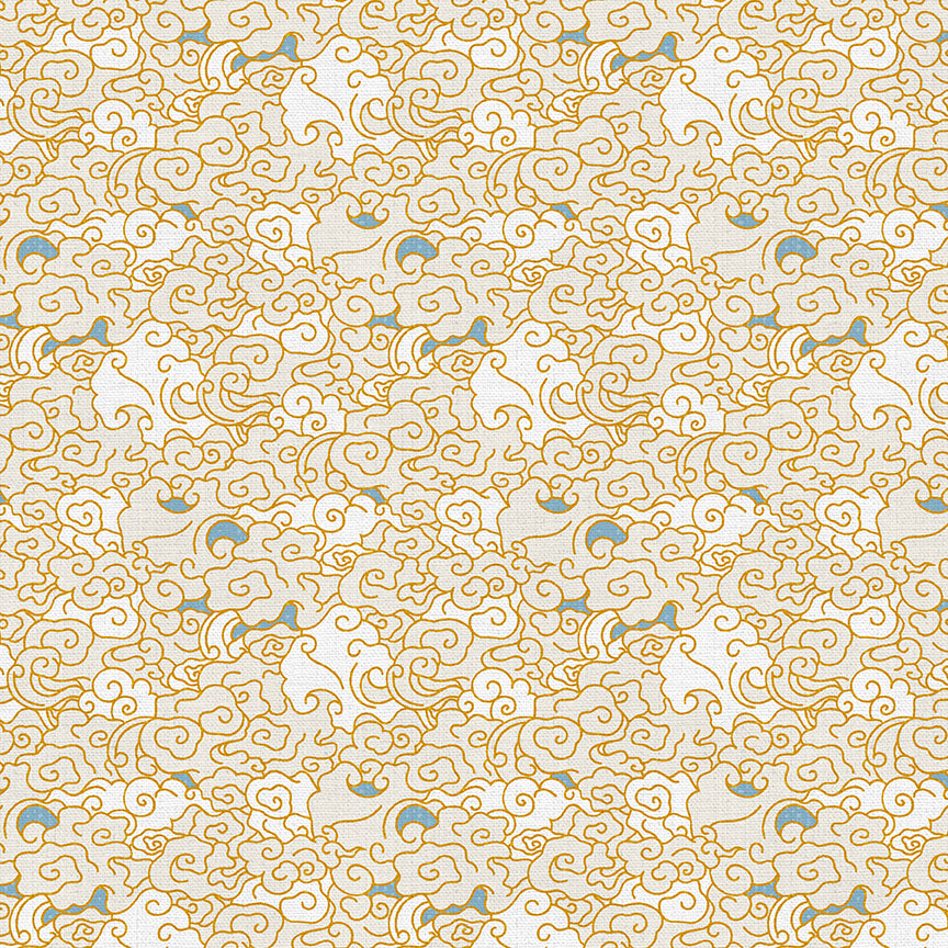 Whimsical Clouds - Blue/Gold