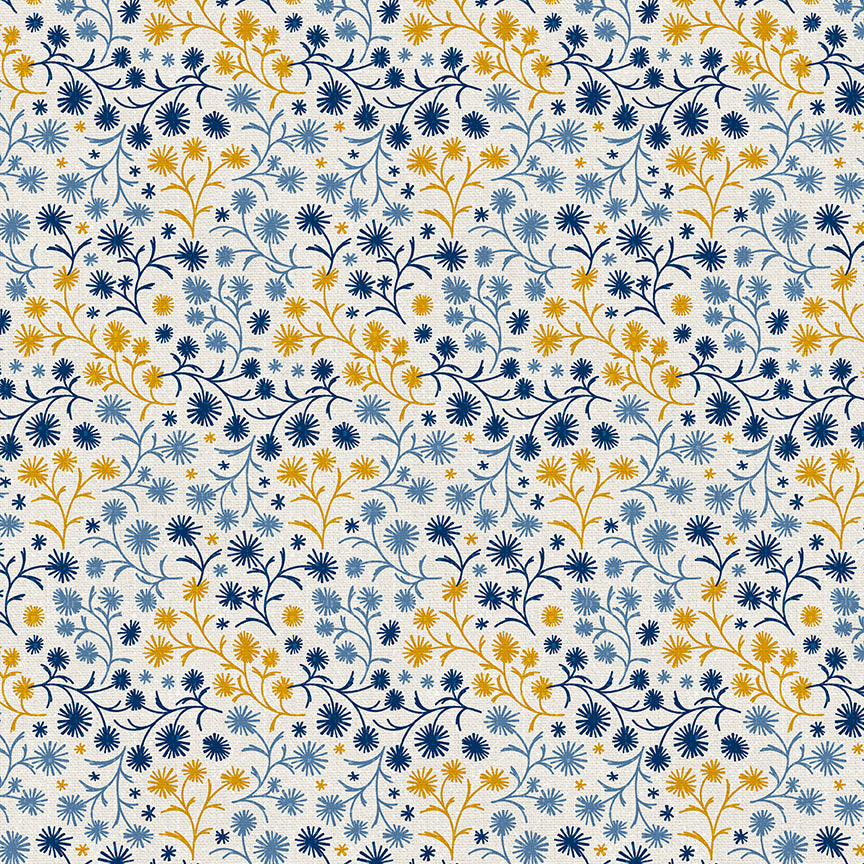Floral Toss - Blue/Gold