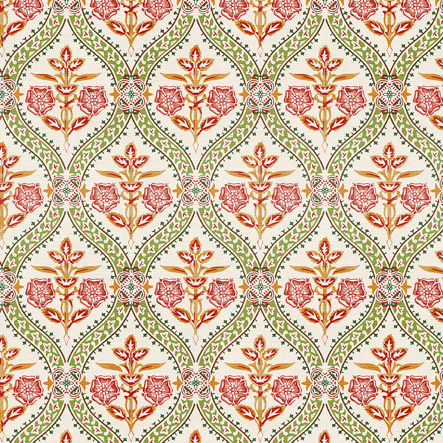 Folk Damask - White/Red