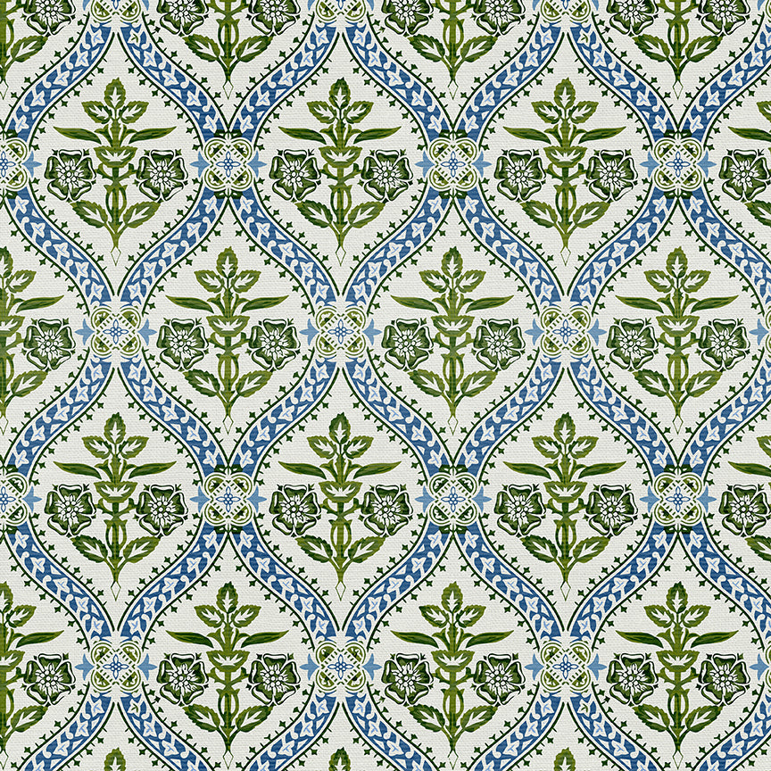 Folk Damask - White/Green