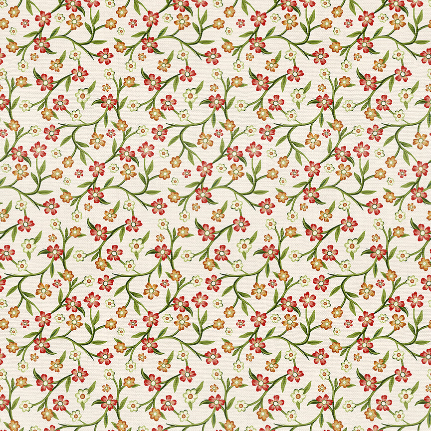 Floral Vines - White/Red