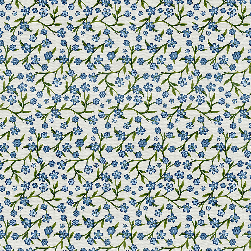 Floral Vines - White/Blue
