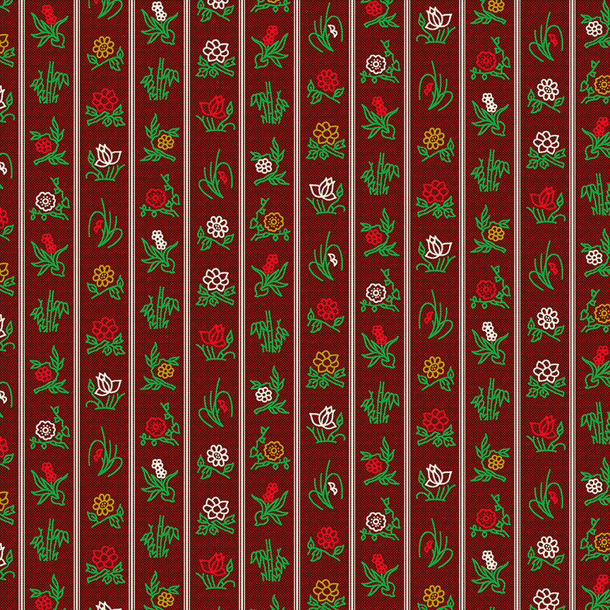 Floral Stripe - Dark Red