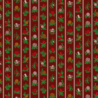 Floral Stripe - Dark Red