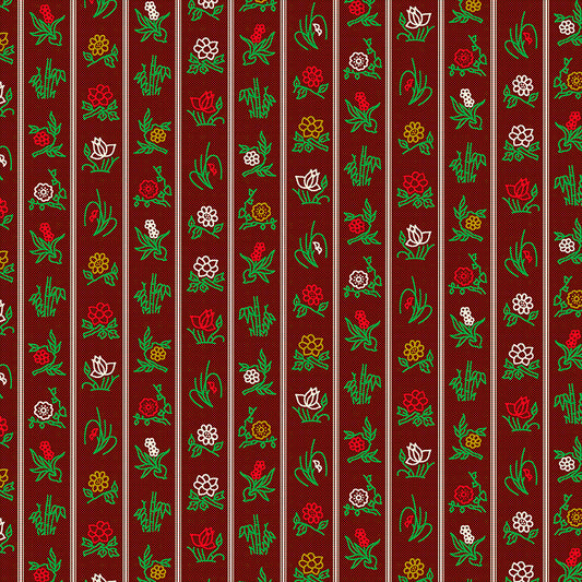 Floral Stripe - Dark Red