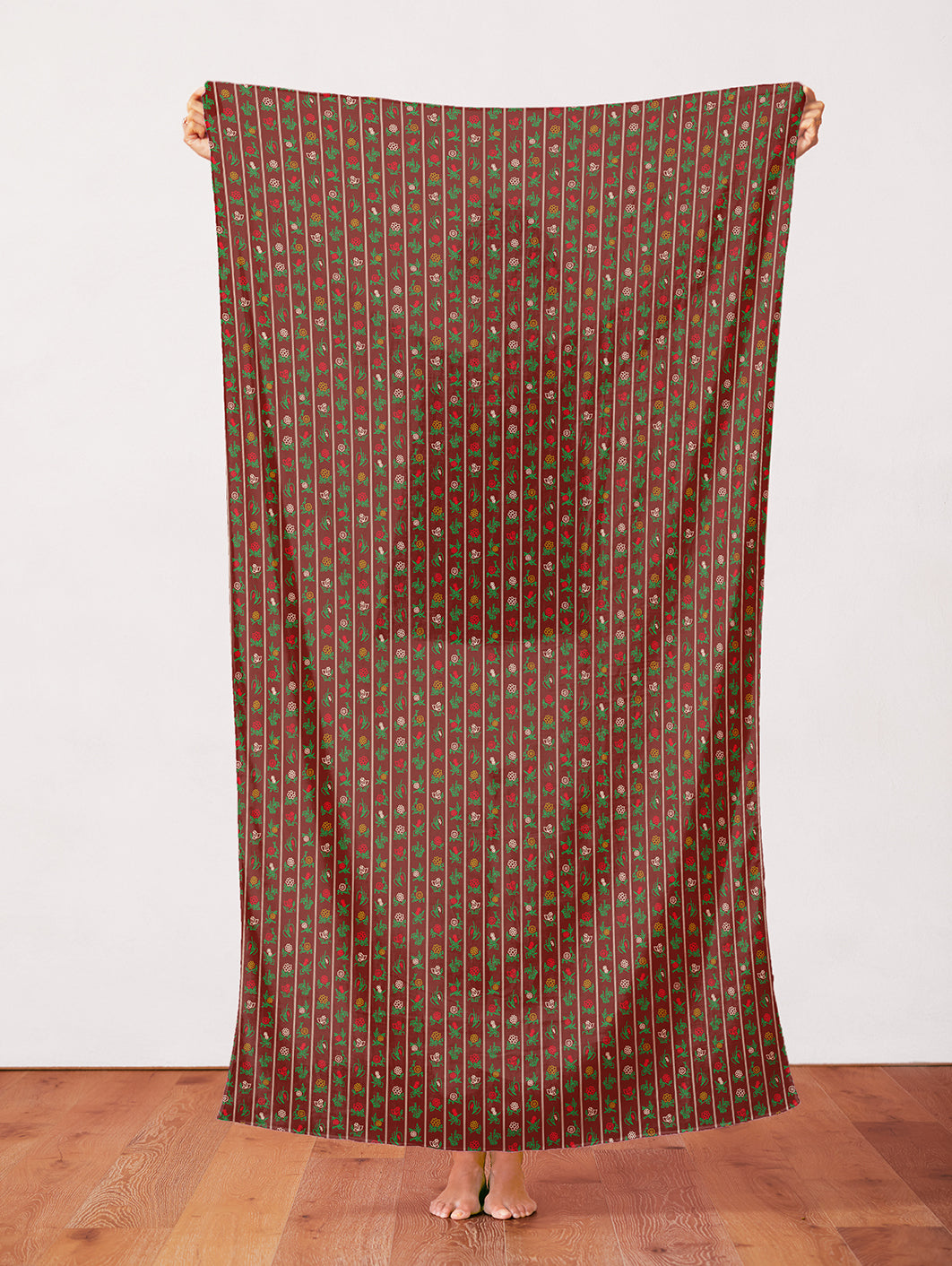 Floral Stripe - Dark Red