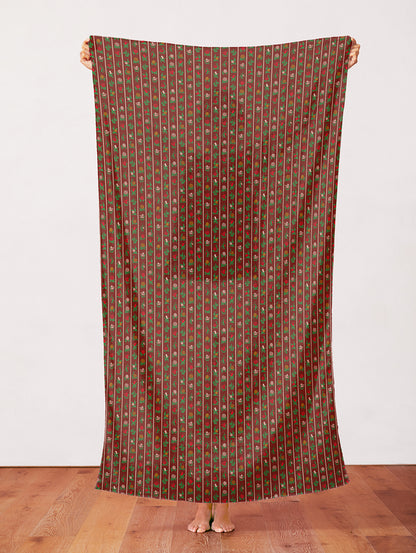 Floral Stripe - Dark Red