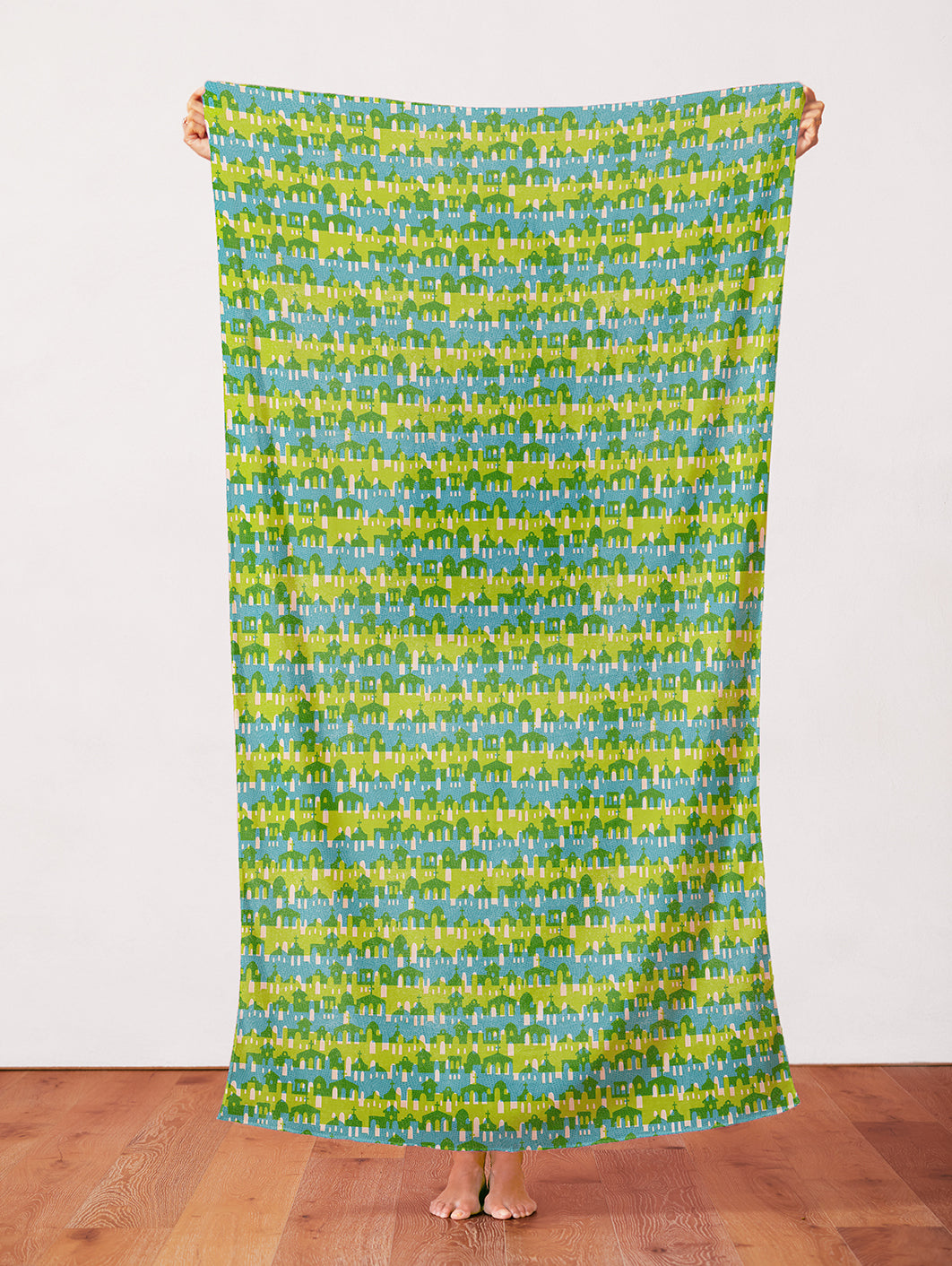 Town Building Stripe - Green/Blue