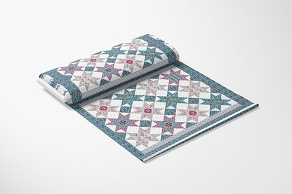 Mosaic Magic Cheater Quilt - Aqua/Pink