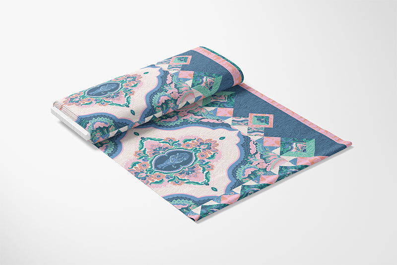 Sunrise Cheater Quilt - Teal/Pink