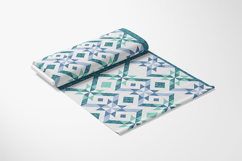 Stars and Tiger Stripes Cheater Quilt - Teal/Blue