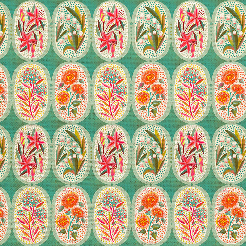 Flower Medallions - Teal/Pink
