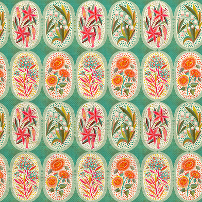 Flower Medallions - Teal/Pink