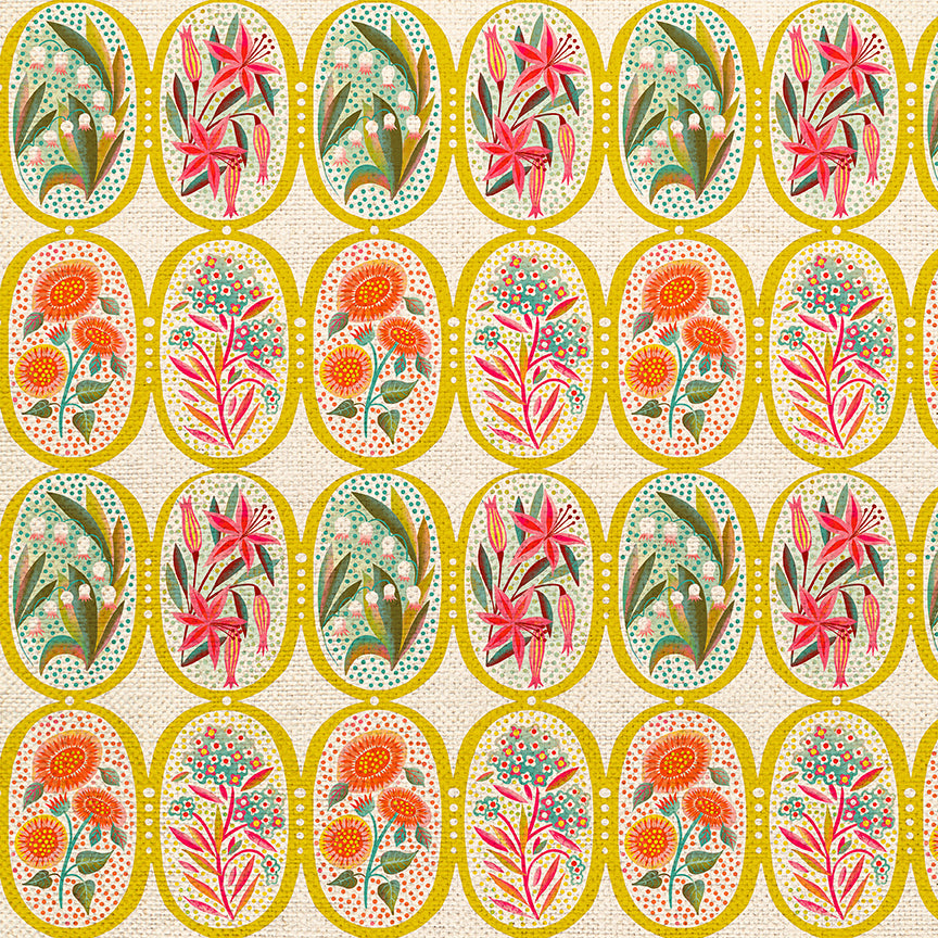 Flower Medallions - White/Green