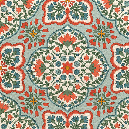 Blockprint Chic - Light Blue/Red