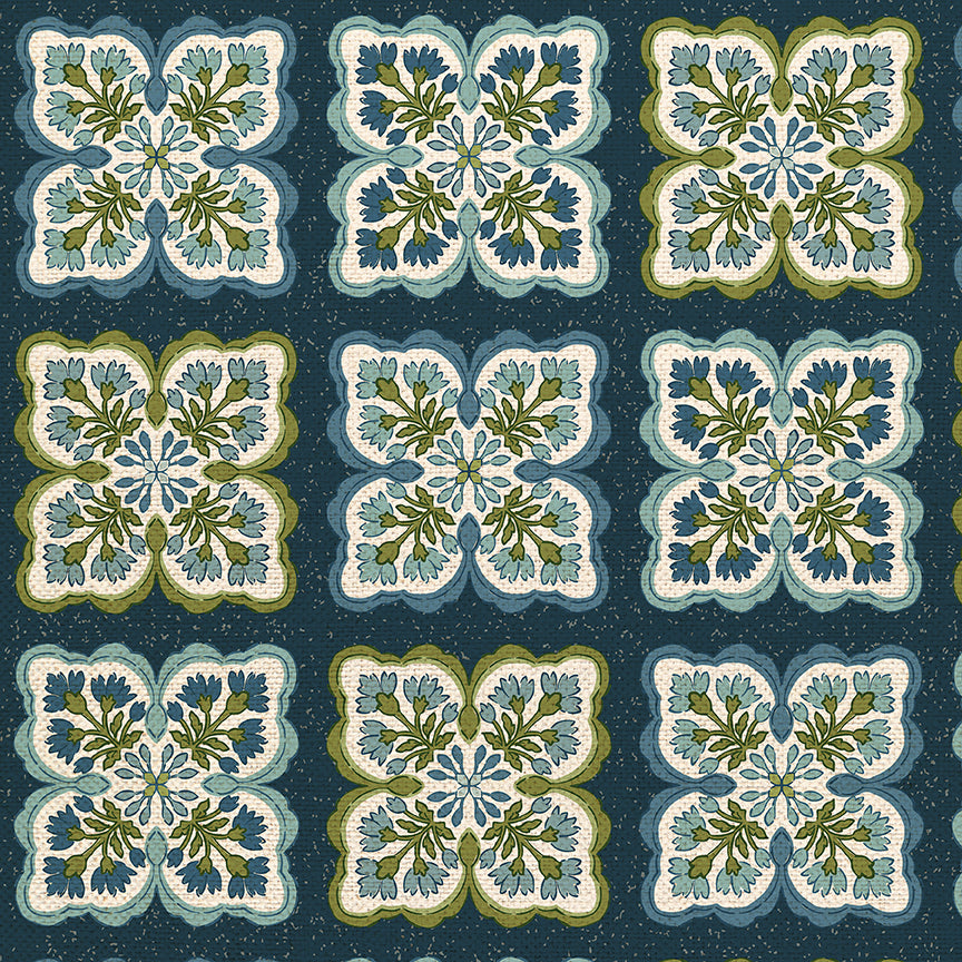 Floral Block - Blue/Green