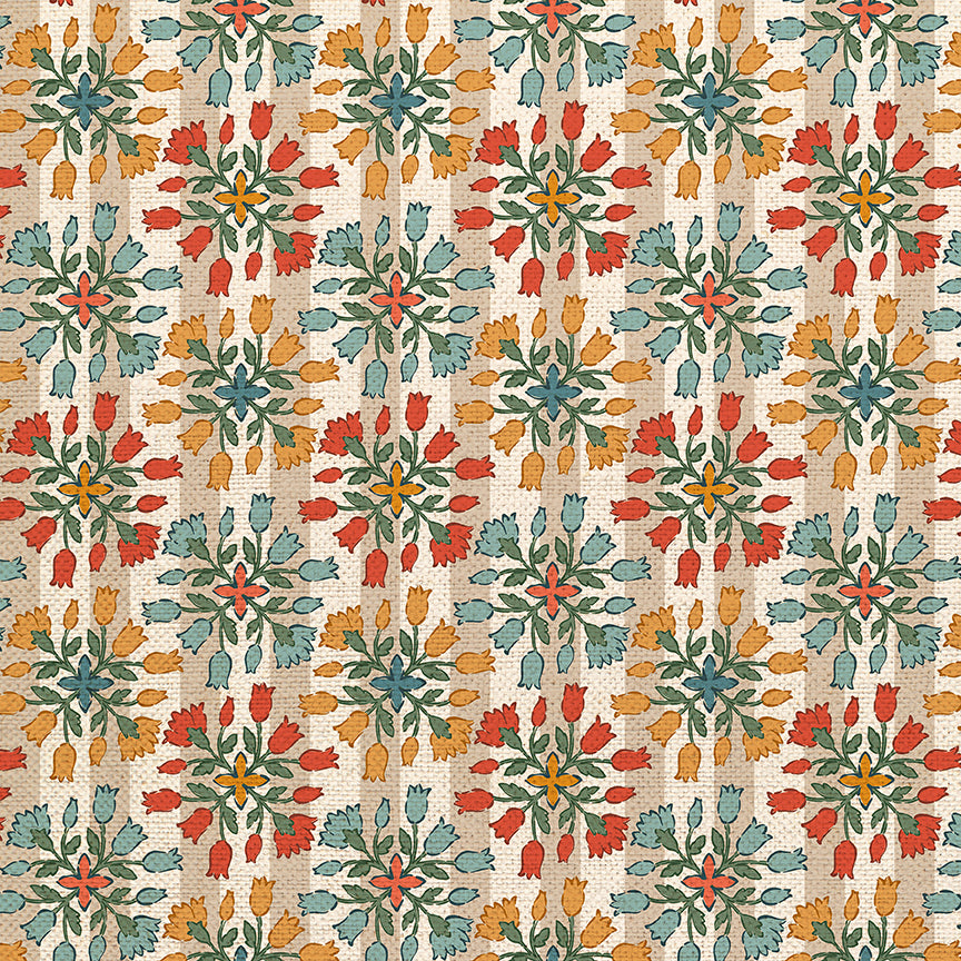 Floral Stripe - Beige/Red