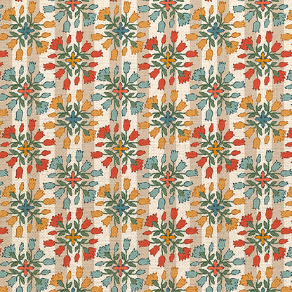 Floral Stripe - Beige/Red