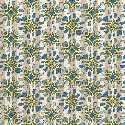 Floral Stripe - Beige/Blue
