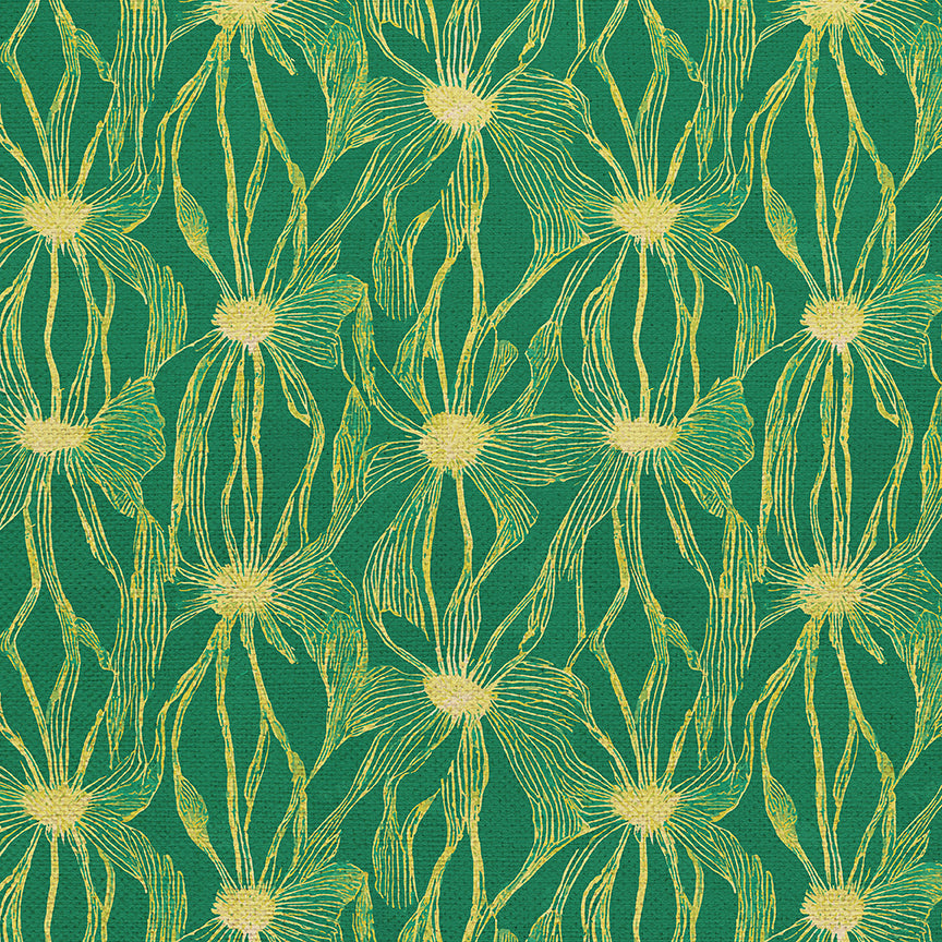 Floral Line Work - Chartreuse on Green