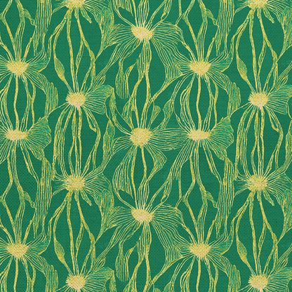 Floral Line Work - Chartreuse on Green