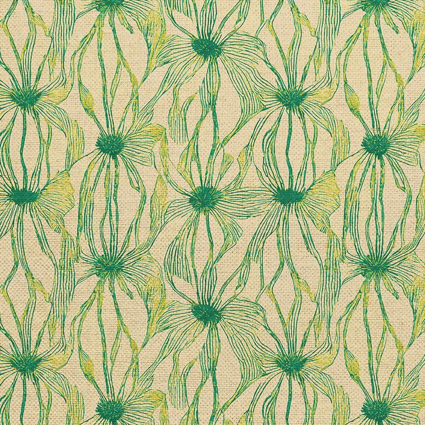 Floral Line Work - Green on Chartreuse