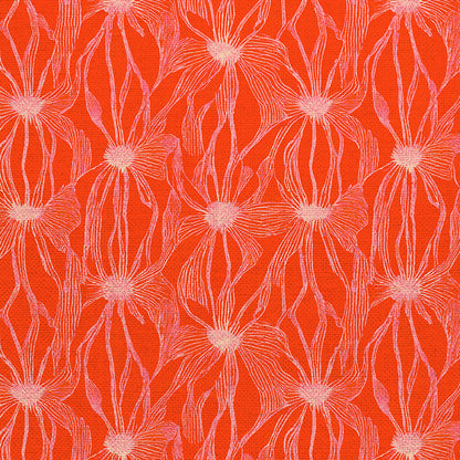 Floral Line Work - Cream on Red