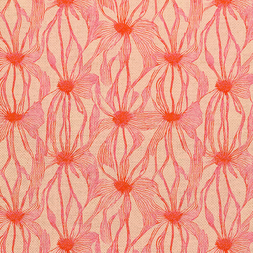 Floral Line Work - Red on Cream