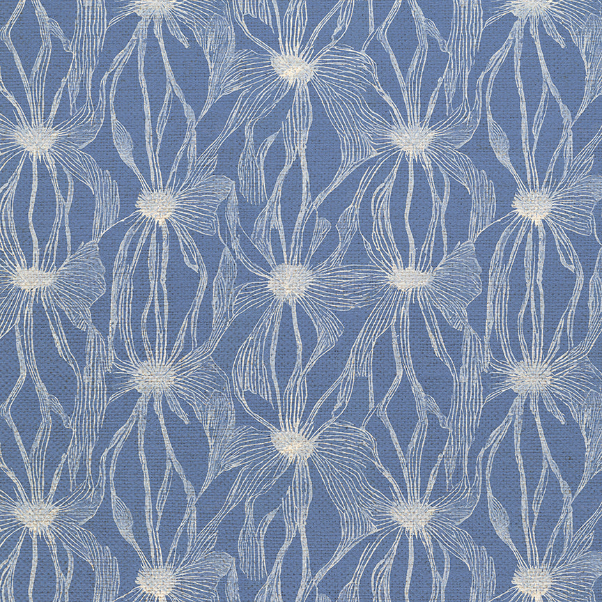Floral Line Work - White on Blue