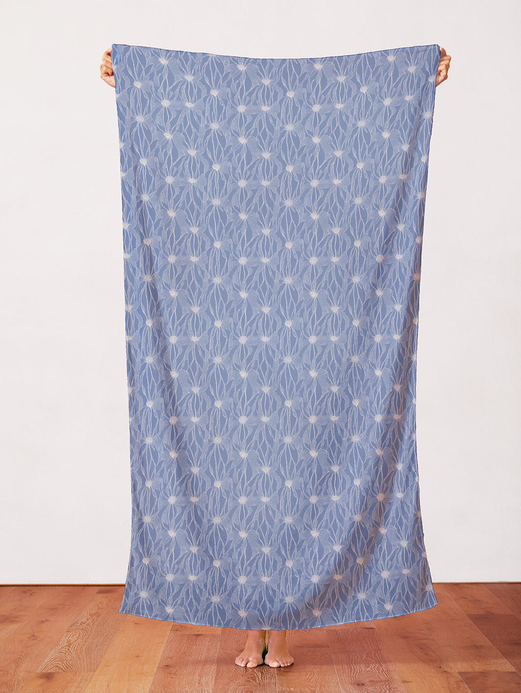 Floral Line Work - White on Blue