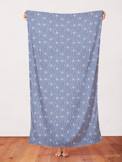 Floral Line Work - White on Blue