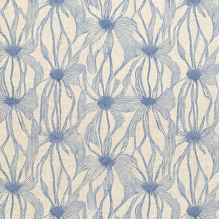 Floral Line Work - Blue on White