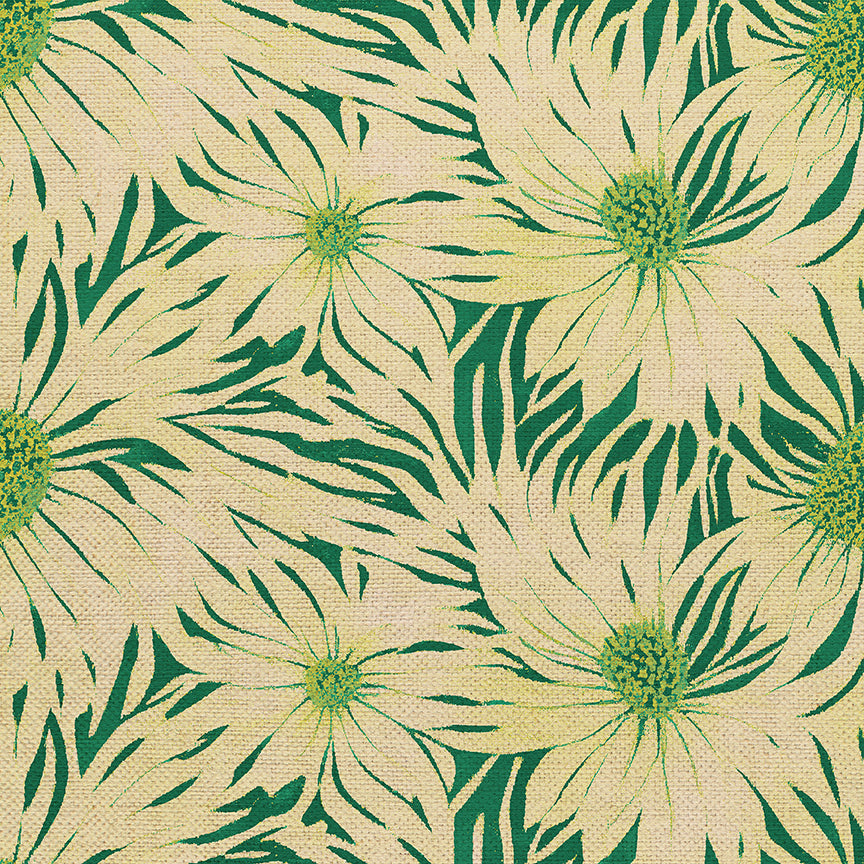 Whimsical Petals - Chartreuse on Green