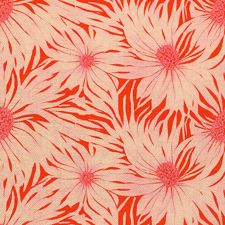 Whimsical Petals - Cream on Red