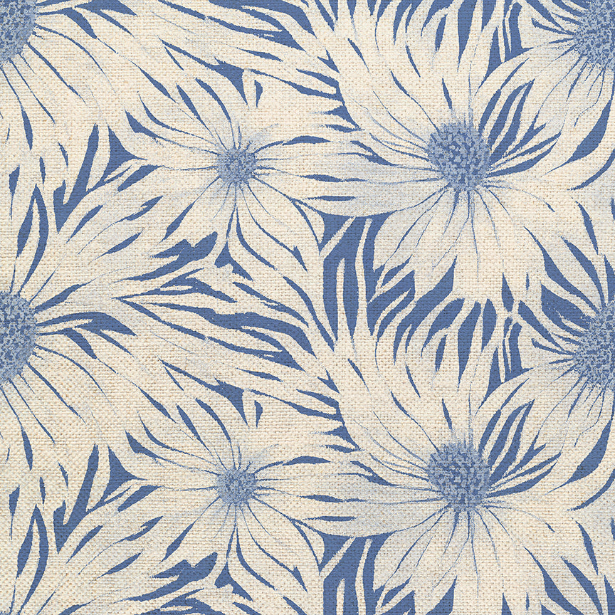 Whimsical Petals - White on Blue