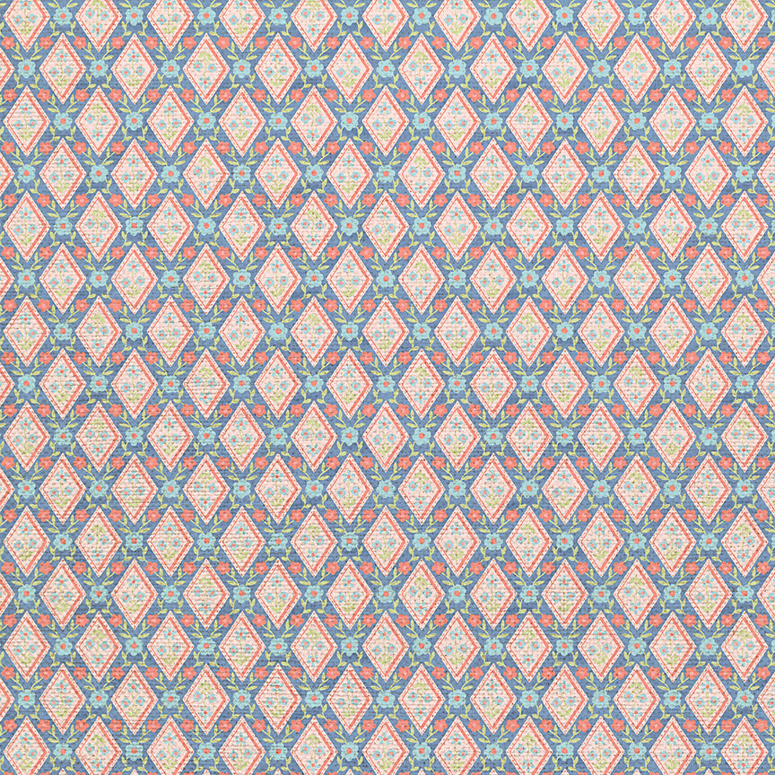 Diamonds - Coral on Blue