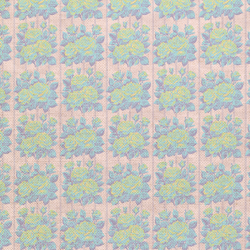 Rose Bouquets - Blue on Pink