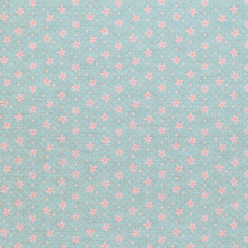 Floral Grid - Pink on Blue