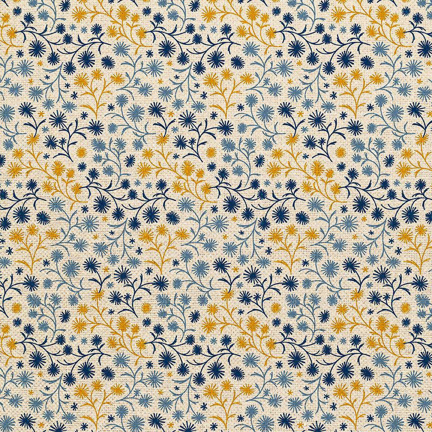 Floral Toss - Blue/Gold