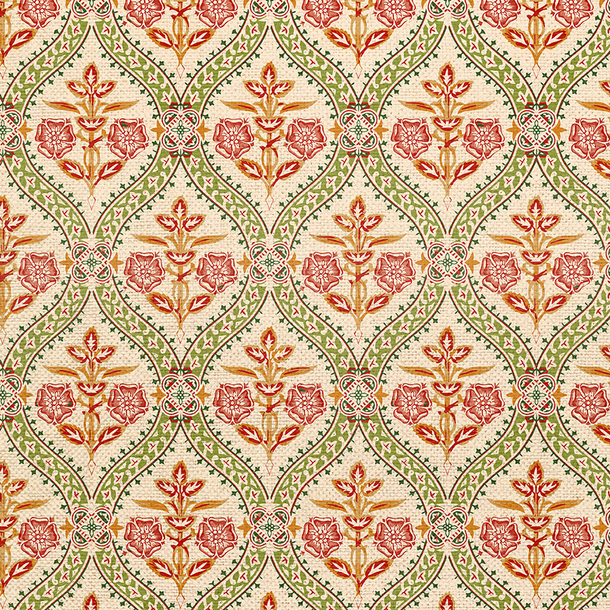Folk Damask - White/Red