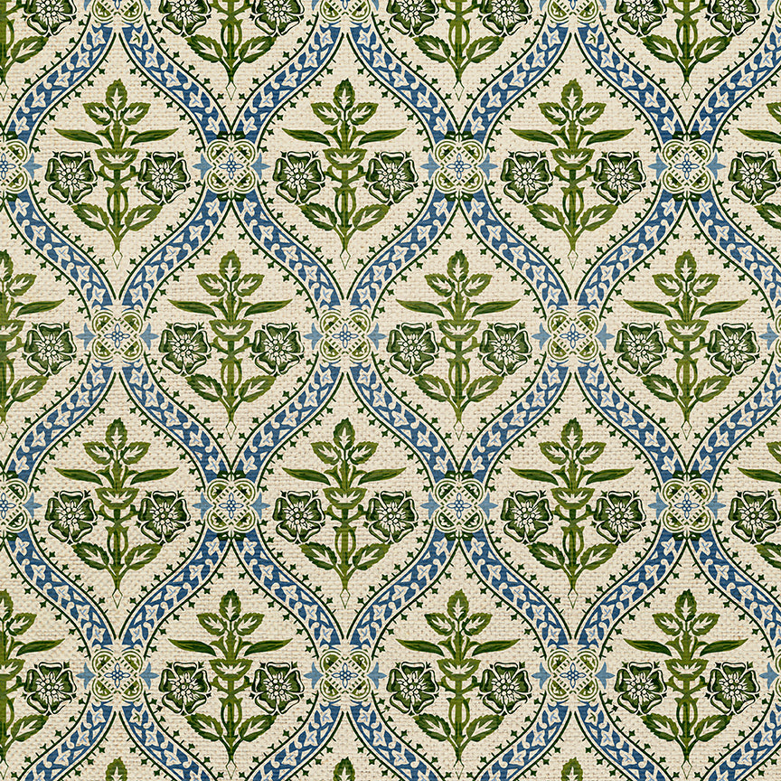 Folk Damask - White/Green