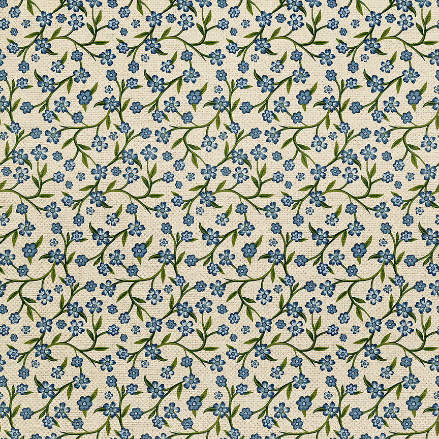 Floral Vines - White/Blue