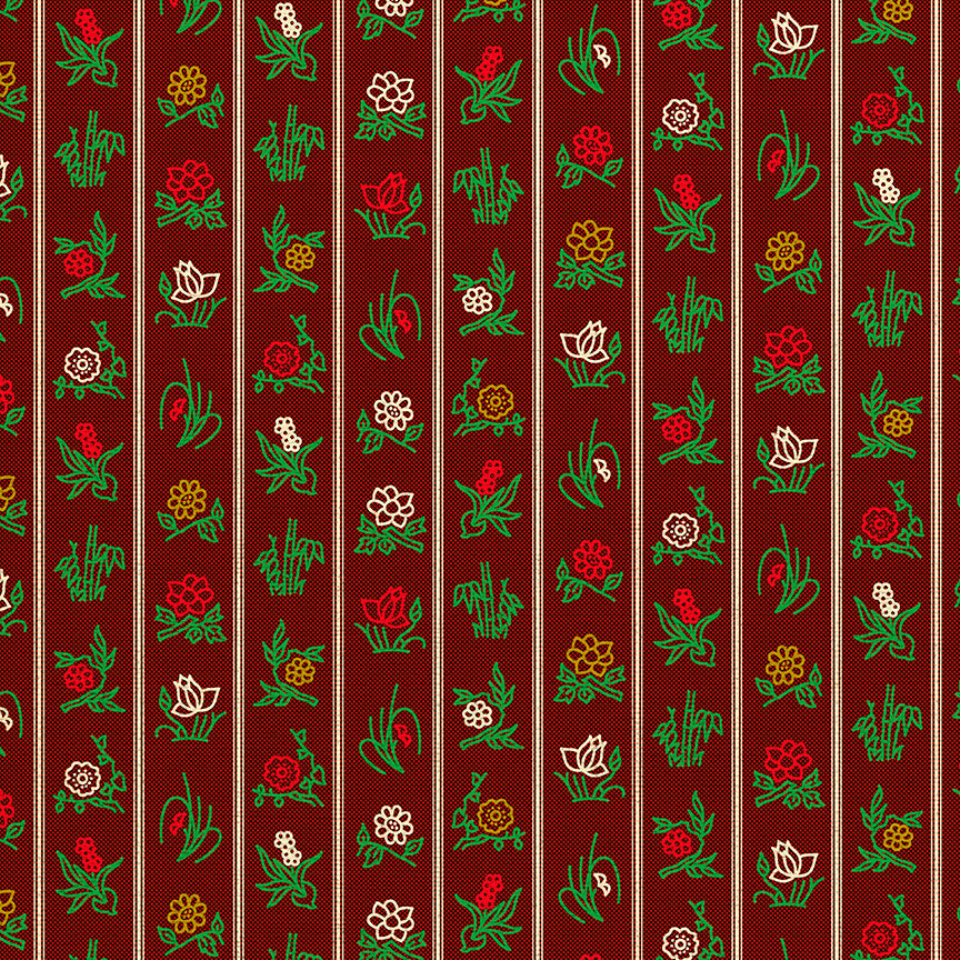 Floral Stripe - Dark Red