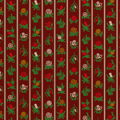 Floral Stripe - Dark Red