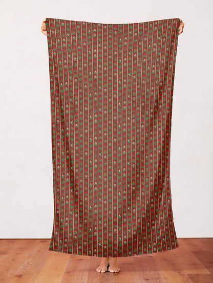 Floral Stripe - Dark Red