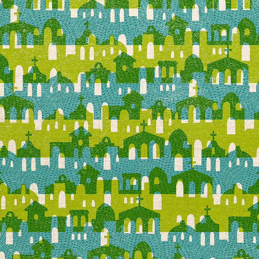 Town Building Stripe - Green/Blue