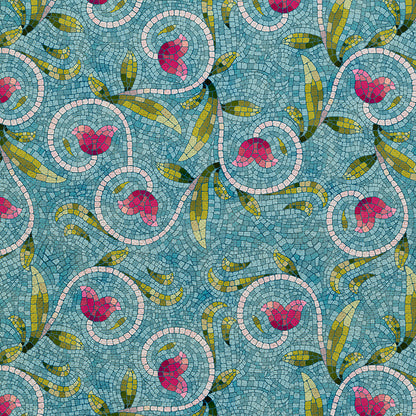 Vine Toss - Aqua/Pink