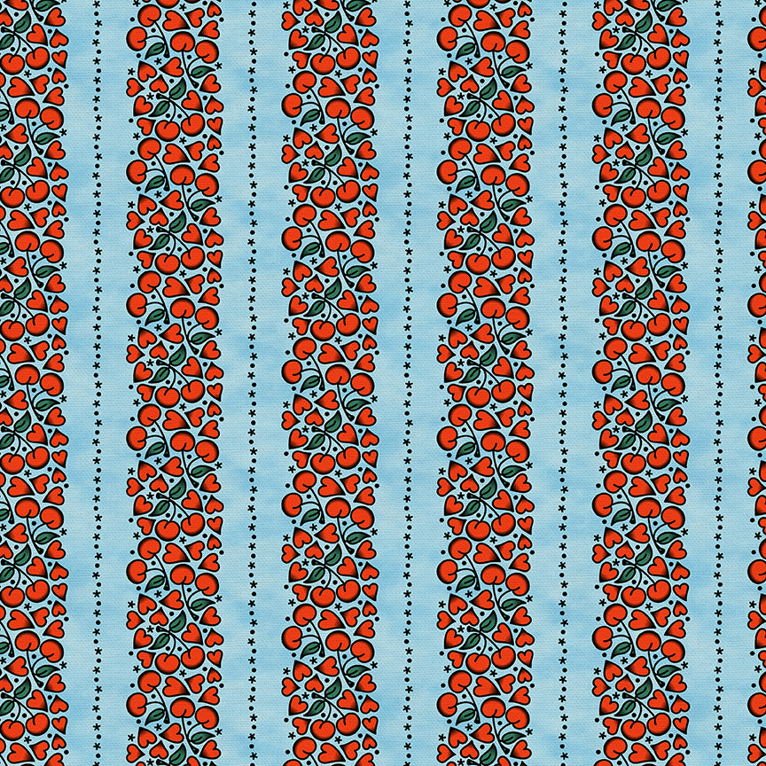 Cherry Heart Stripe Tattoos - Blue