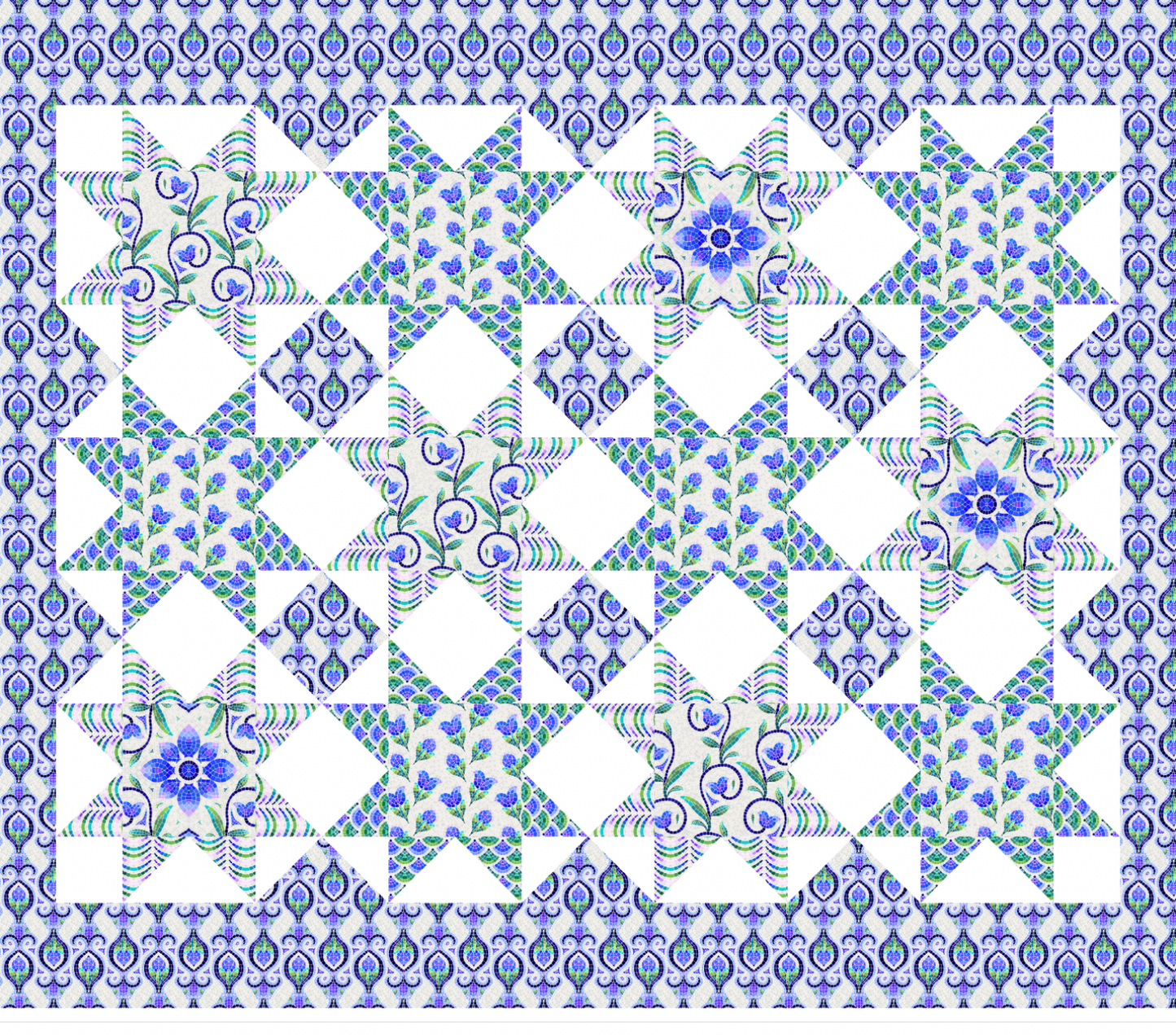 Mosaic Magic Cheater Quilt - Dark Blue/Green