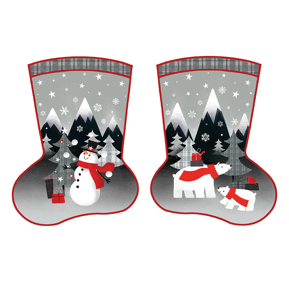 Red + Grey Christmas Stockings Panel